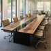 Long wooden conference table for modern office setting in california