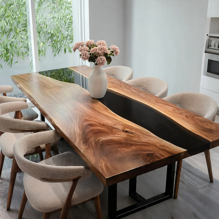 Custom walnut conference table with black epoxy resin river and executive design