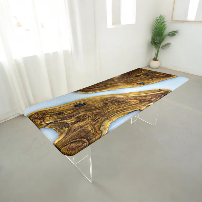 Custom Walnut Epoxy Dining Table with White Resin Design