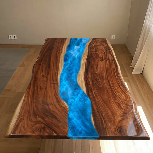Custom Walnut Wood Epoxy River Dining Table Handmade