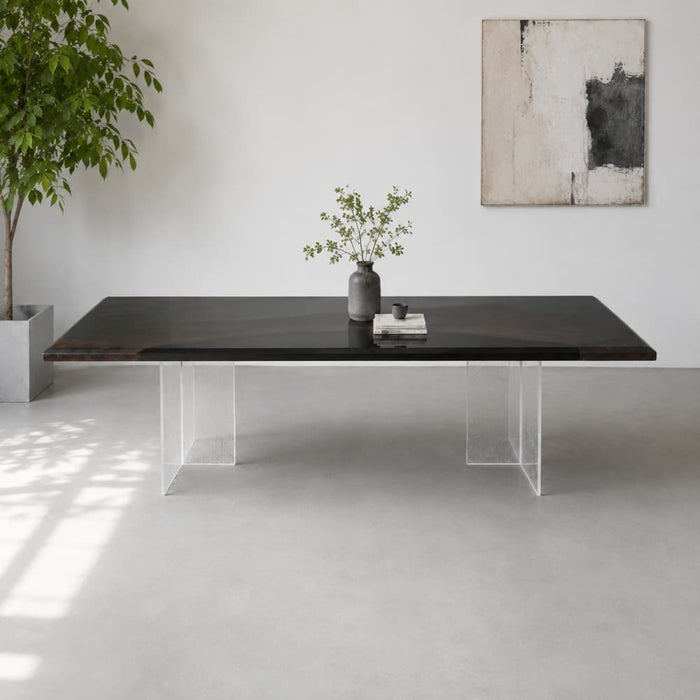 Dark walnut epoxy dining table for a modern dining room