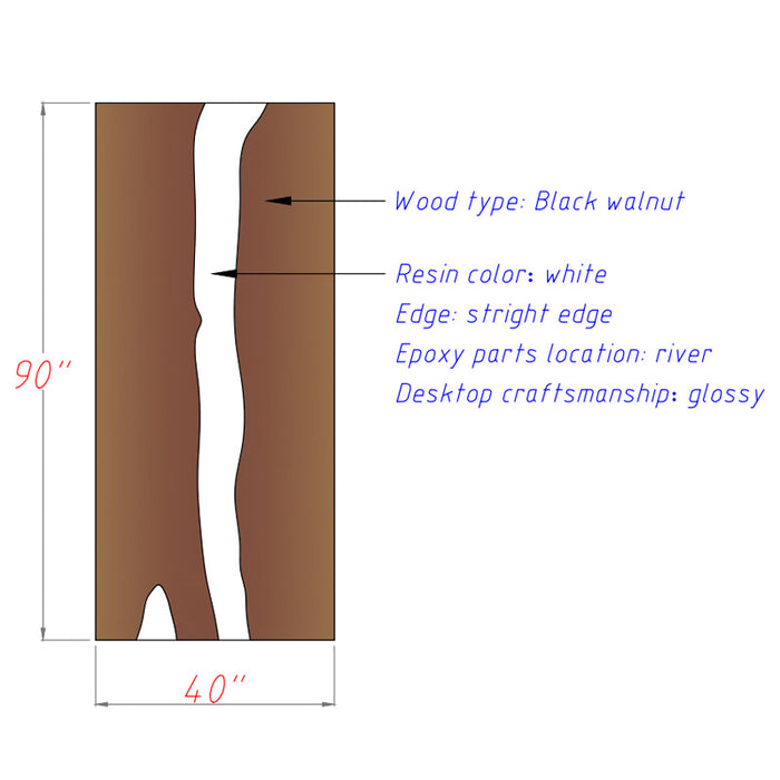 Diagram of a black walnut wood sample with measurements and description text.