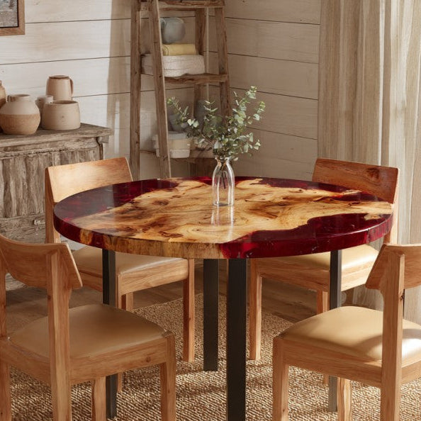 vintage round wooden epoxy coffee table for living spaces in florida