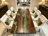 Luxury office conference table made of black walnut with bold emerald green epoxy river design