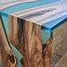 Emerald green resin detail on epoxy waterfall table