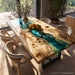 emerald green resin river flowing through poplar wood table