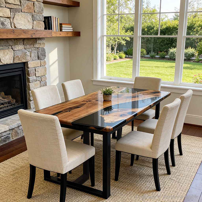Epoxy coffee table square walnut with black resin
