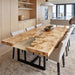 Close-up of gray resin flow on epoxy dining table