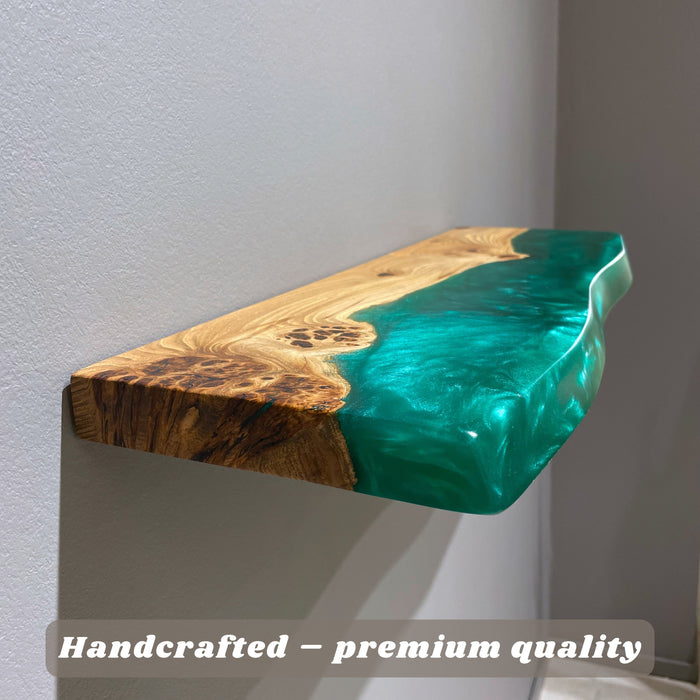Epoxy resin floating wall shelf perfect for kitchen, bar, or dining space