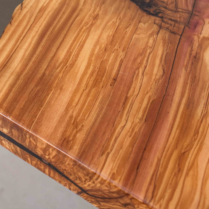 Large epoxy resin dining table for 8 made from olive wood and smoky resin