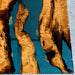 Wooden surface with natural grain patterns and blue background