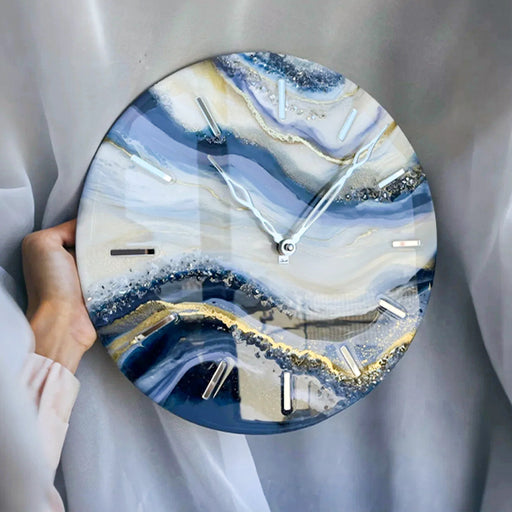 Handmade epoxy resin wall clock with abstract art design