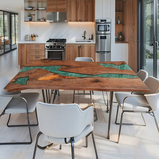 36x72 inch epoxy river dining table made of American walnut