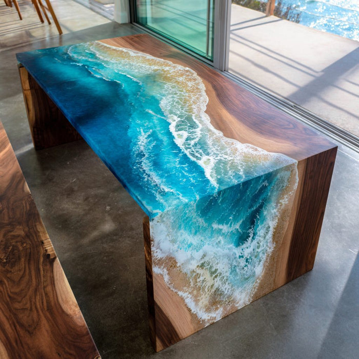 coastal epoxy river table for kitchens & living rooms in miami