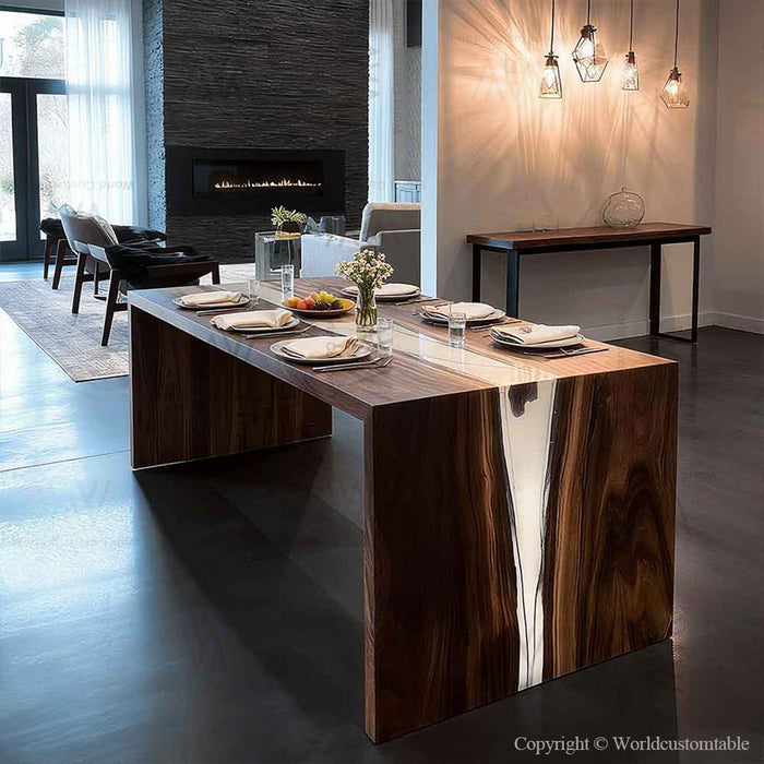 new arrival wooden epoxy waterfall table for kitchens & dinning rooms in san francisco