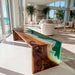Epoxy waterfall table adding elegance to Miami-inspired cozy home