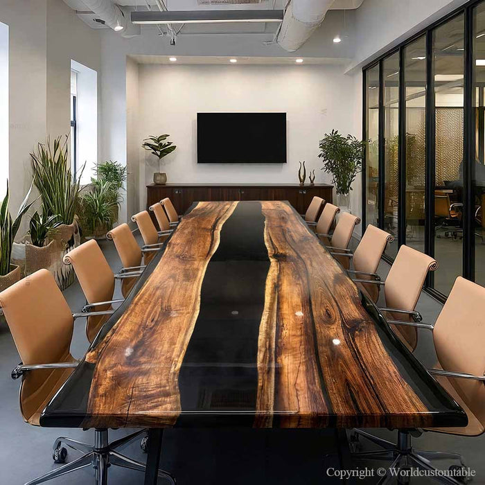 Extra large black resin river conference table for corporate use