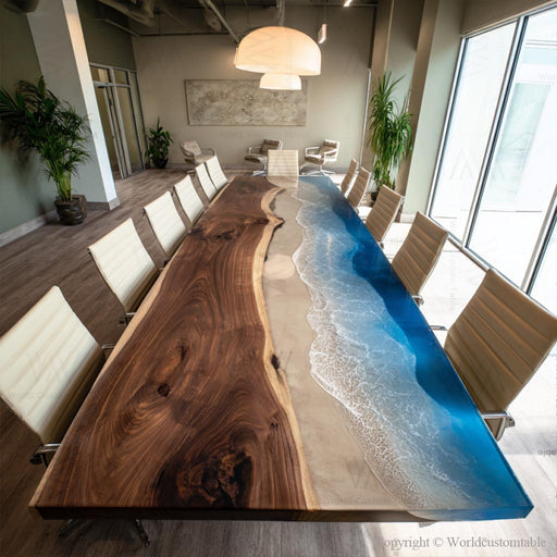 Extra large black walnut wave epoxy conference table with flowing resin