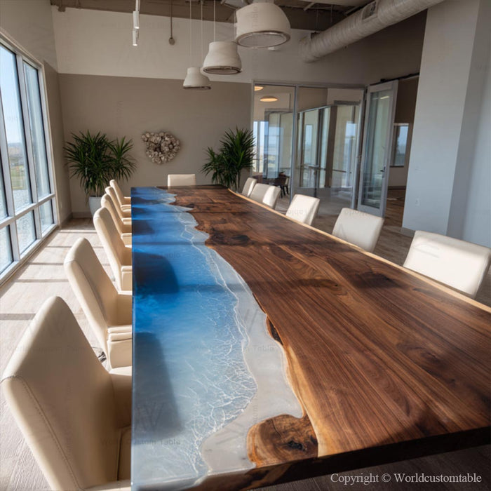 Extra large wave epoxy conference table designed for professional meetings