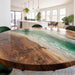 Modern farmhouse epoxy dining table made of black walnut wood and resin art