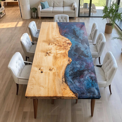 Custom galaxy epoxy and poplar dining table centerpiece