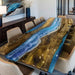 Luxury golden camphor wood epoxy dining table with ocean wave resin design