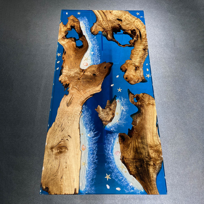 Resin River Table Side View Golden Camphor Wood 48x96