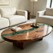 walnut coffee table featuring vibrant green epoxy resin
