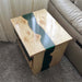 Handcrafted ash wood epoxy bedside table in minimalist style.