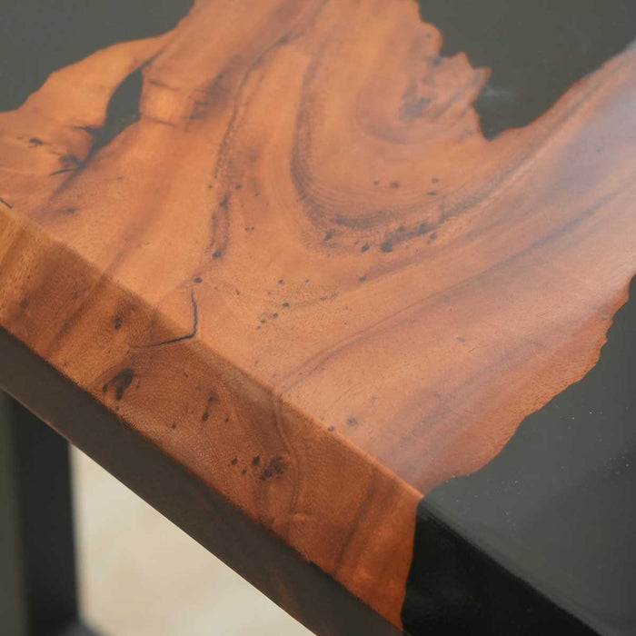 Handcrafted Black Epoxy Walnut Table Close-Up
