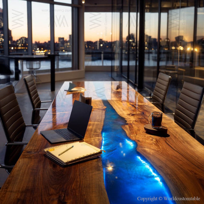 wooden led epoxy resin table for modern offices in chicago