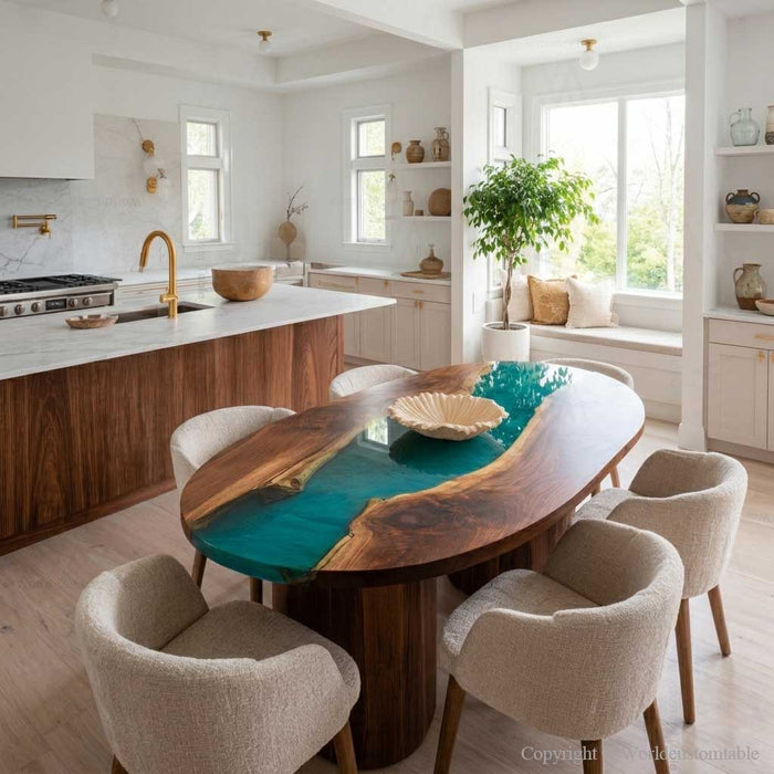 Handcrafted Black Walnut river epoxy dining table