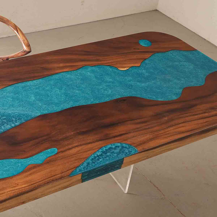 Handcrafted Blue Epoxy Resin Table Close-Up