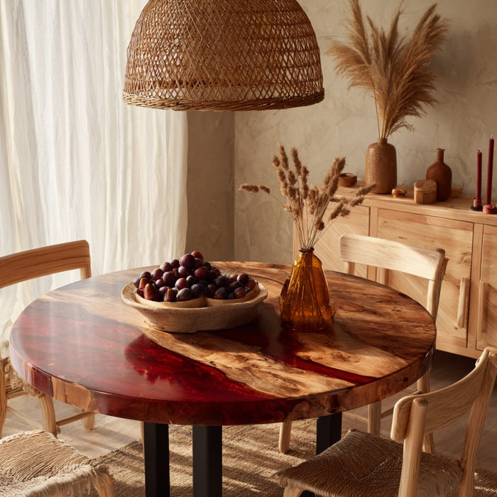 solid wood epoxy dinning & coffee table for vintage homes in florida