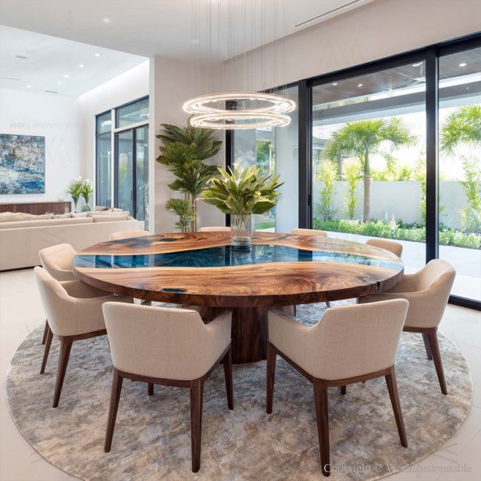Handcrafted epoxy dining table as luxury centerpiece in dining room