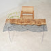 Handcrafted epoxy ice river table made from burl maple and transparent resin
