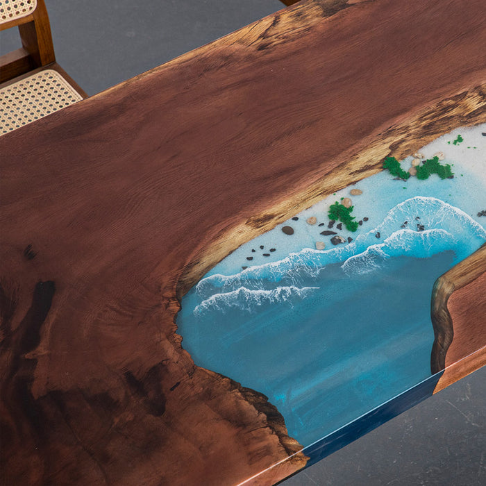 Handmade epoxy river dining table with walnut wood