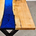 Handcrafted Oak Dining Table with Deep Blue Epoxy River