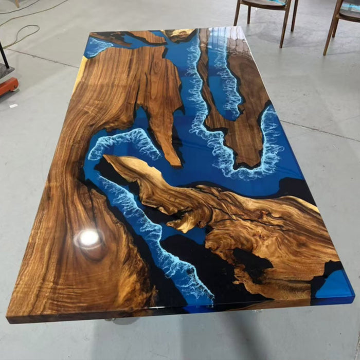 Handcrafted Olive Wood Resin River Table for Luxury Homes