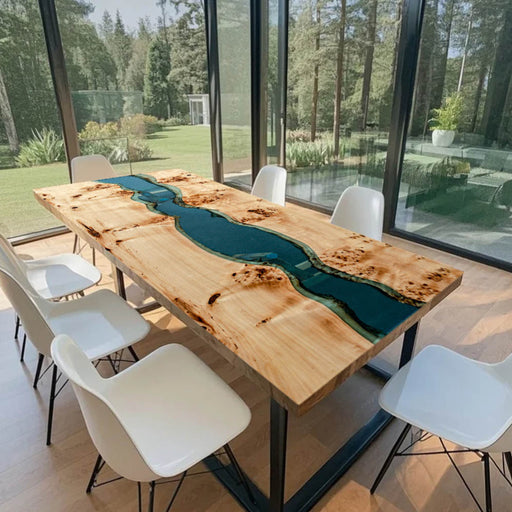 Handcrafted poplar wood epoxy resin river table for dining