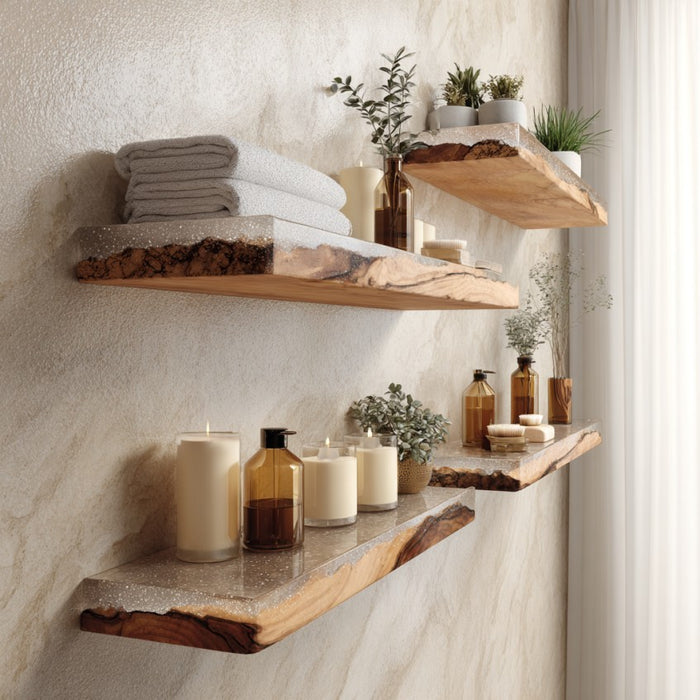 Handcrafted resin wood floating shelf perfect for elegant wall decor.