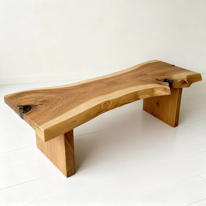 Handcrafted solid wood bench showing natural grain