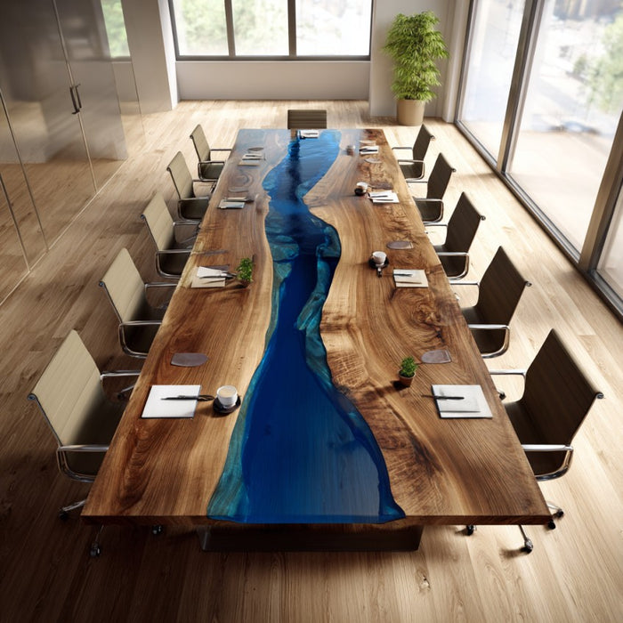 unique wooden epoxy river table for modern conference rooms in new york