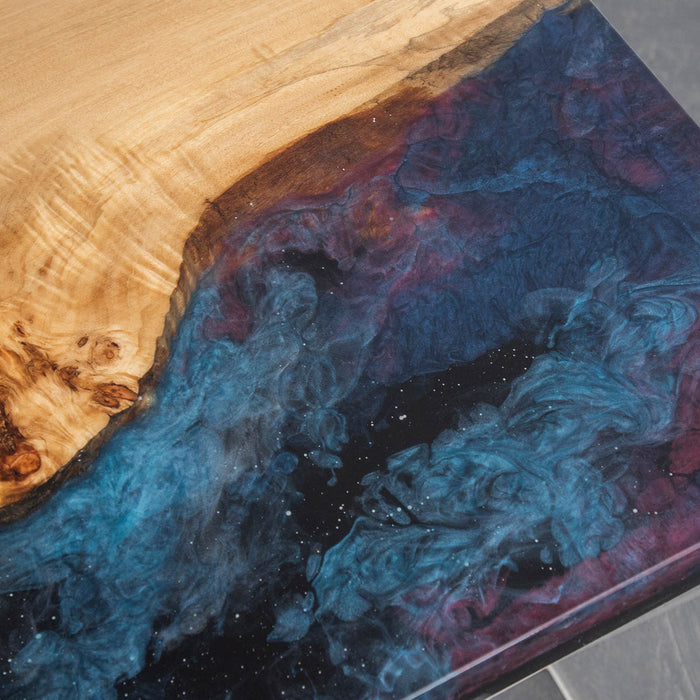 Handcrafted epoxy resin table with cosmic galaxy style