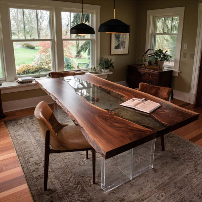 vintage black walnut epoxy resin table for studies in san francisco