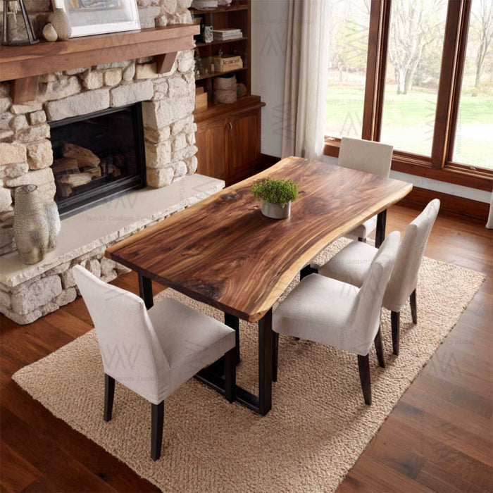 Handcrafted walnut dining table showcasing unique wood patterns