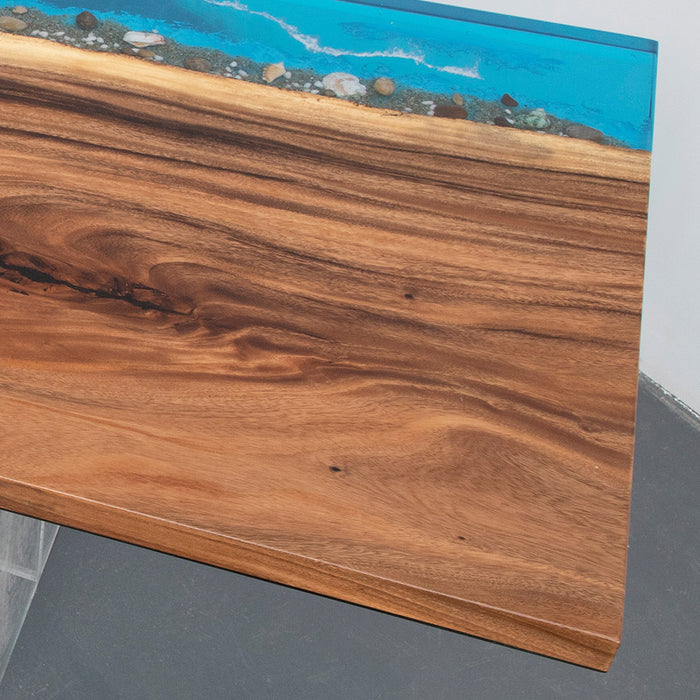 Handmade walnut dining table with epoxy river and steel base