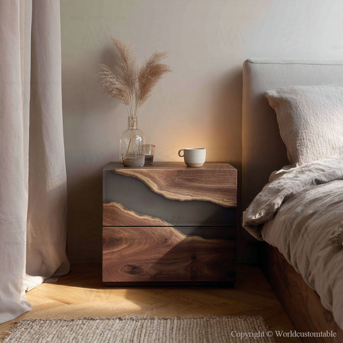Handmade black walnut epoxy nightstand