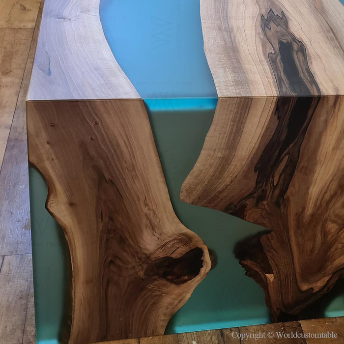 Handmade black walnut epoxy waterfall table