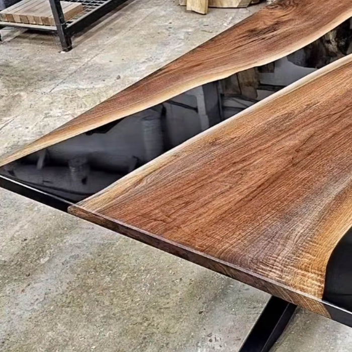 Handmade office conference table with black walnut wood and epoxy